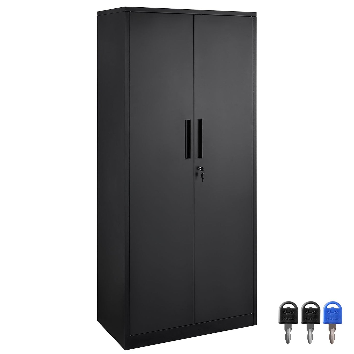 Metal Storage Cabinet with 2 Magnetic Doors and 4 Adjustable Shelves, 90 kg Capacity per Shelf, Locking Steel Storage Cabinet, 1.8 m Metal Cabinet with 3 Keys, for Office, Garage, Home, Black