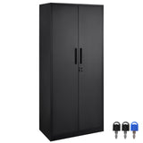 Metal Storage Cabinet with 2 Magnetic Doors and 4 Adjustable Shelves, 90 kg Capacity per Shelf, Locking Steel Storage Cabinet, 1.8 m Metal Cabinet with 3 Keys, for Office, Garage, Home, Black