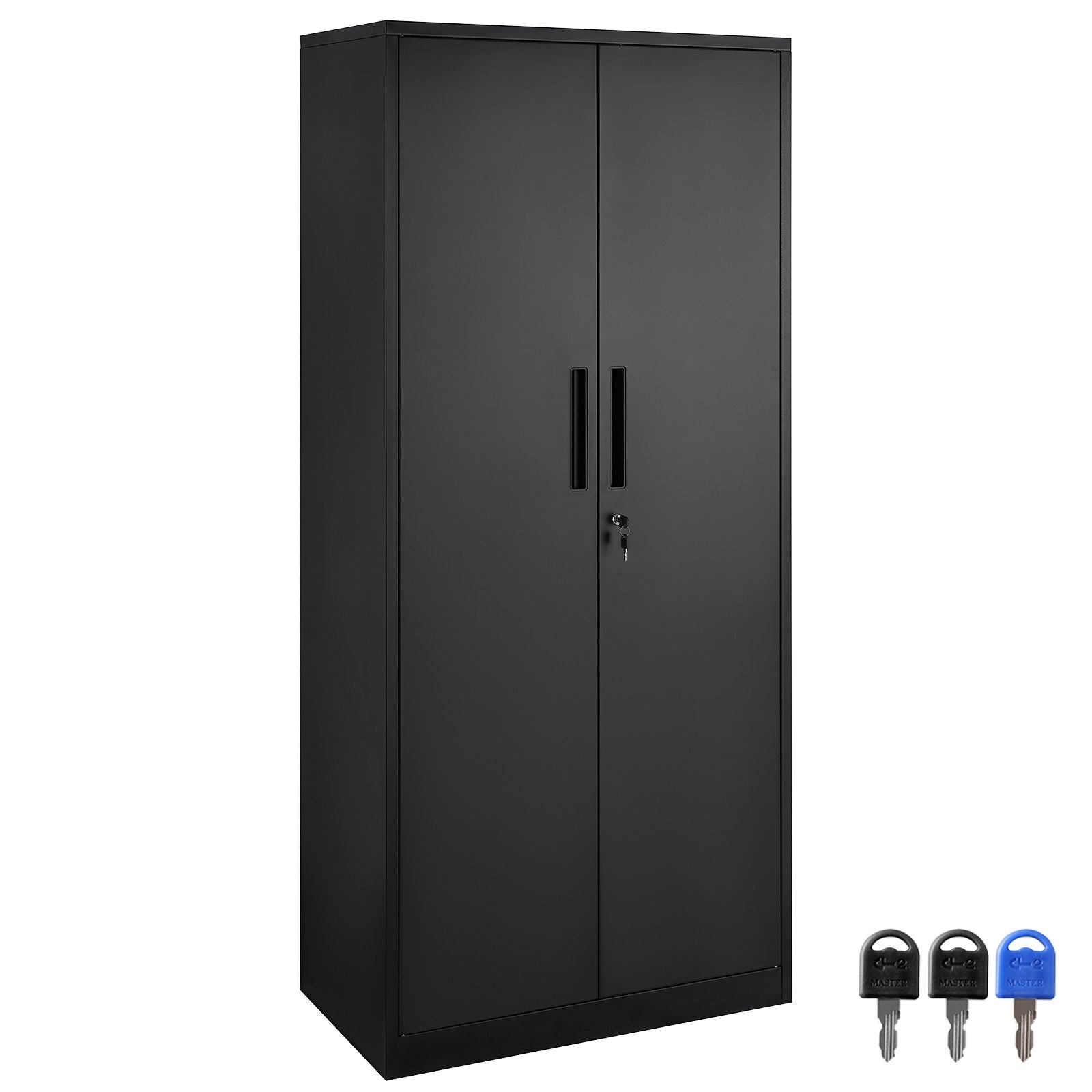 Metal Storage Cabinet with 2 Magnetic Doors and 4 Adjustable Shelves, 90 kg Capacity per Shelf, Locking Steel Storage Cabinet, 1.8 m Metal Cabinet with 3 Keys, for Office, Garage, Home, Black