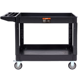 Utility Service Cart, 2 Shelf 550LBS Heavy Duty Plastic Rolling Utility Cart with 360Â° Swivel Wheels (2 with Brakes), Large Lipped Shelf, Ergonomic Storage Handle for Warehouse/Garage/Cleaning