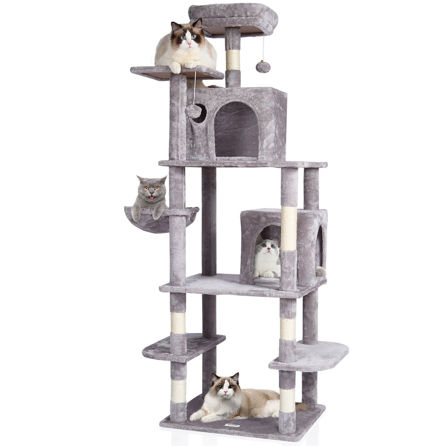 VEVOR Cat Tree 174 cm Cat Tower with Cat Condos Sisal Scratching Post Light Grey