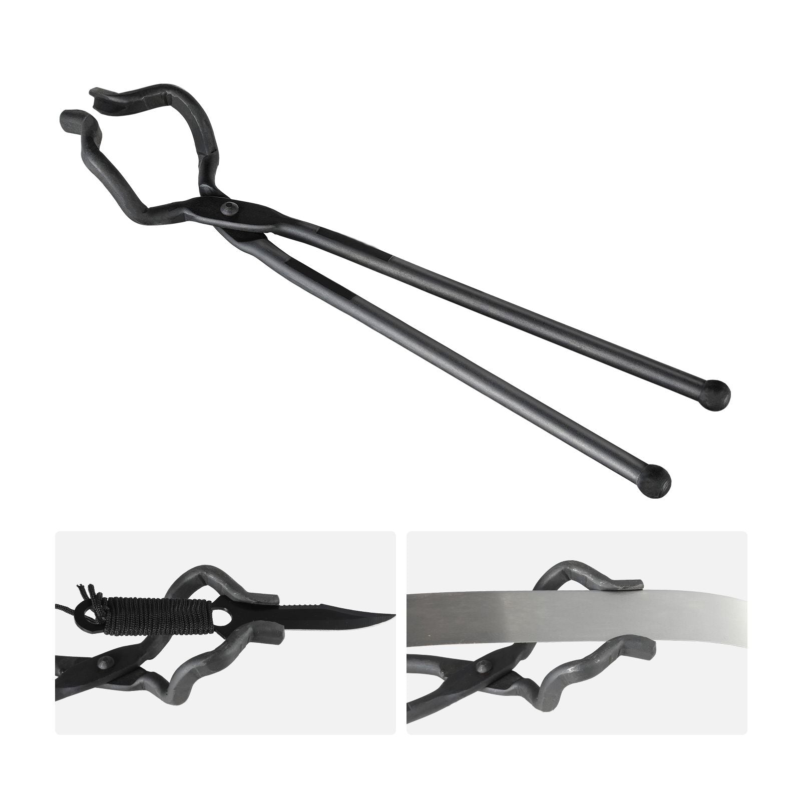 Blacksmith Tongs, 463mm Z V-Bit Tongs, Carbon Steel Forge Tongs with A3 Steel Rivets, for Knife Blades, Long Pieces, Circular Forgings, for Beginner and Seasoned Blacksmiths and Bladesmiths