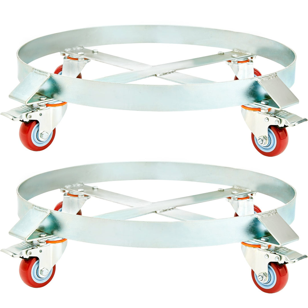 VEVOR 2PCS 250 L Heavy Duty Drum Dolly, 454 kg Load Capacity, Barrel Dolly Cart Drum Caddy, Non Tipping Hand Truck Capacity Dollies with Steel Frame 4 Swivel Casters Wheel, for Drum Handling