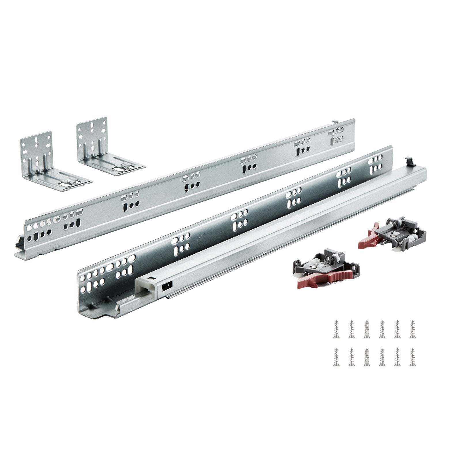10 Pairs of 533.4mm Drawer Bottom Side Mount Rails, Heavy Duty Full Ball Bearing Extension Steel Track, Soft-Close Noiseless Guide Glides Cabinet Kitchen Runners with Locking Mechanism, 100 Lbs