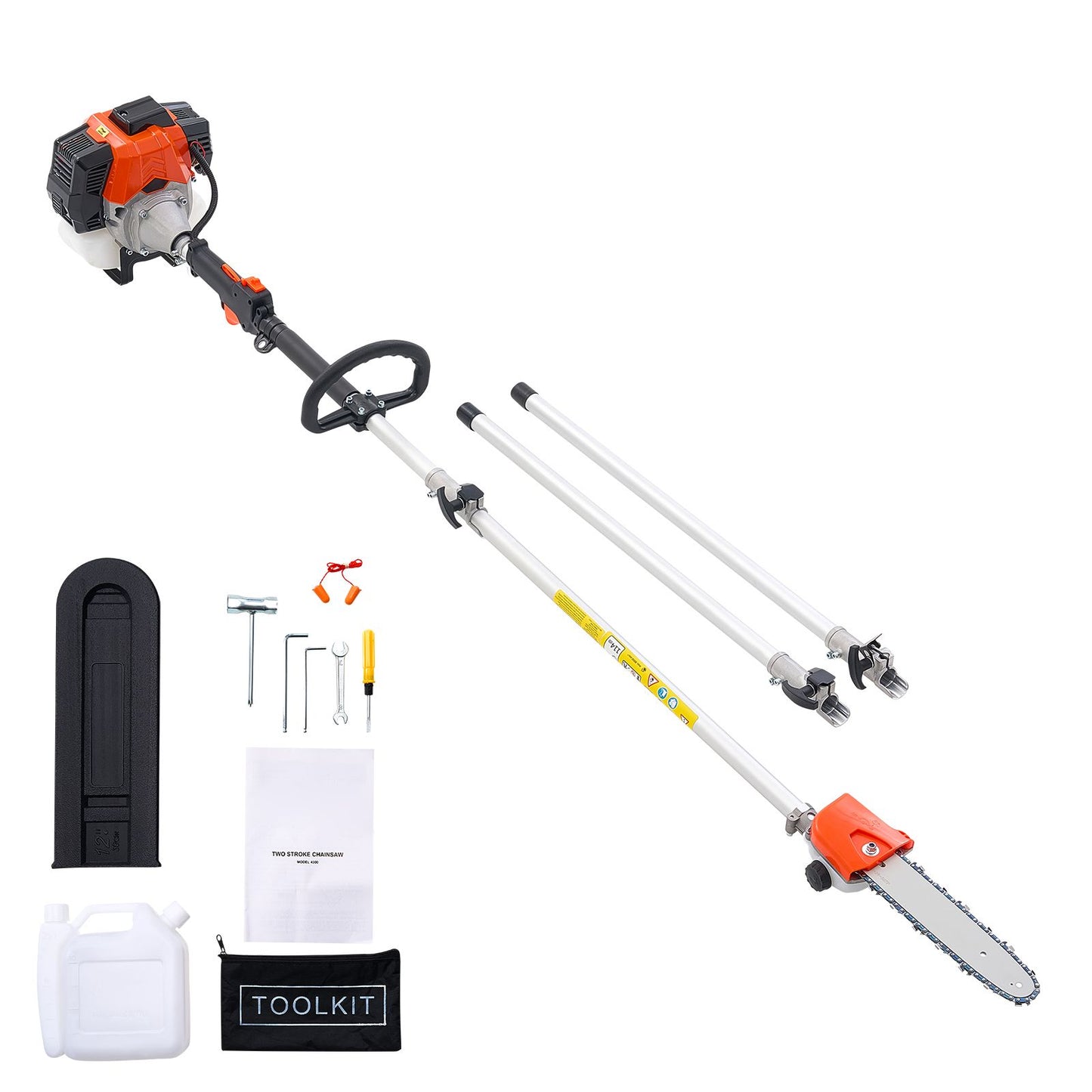 Gas Pole Saw, 33CC 2 Stroke Gas Powered Pole Saws with 20.3 cm Cutting Bar, Cordless Tree Trimmer with 850ml Fuel Tank, 2.08 to 3.58 m Extendable, Powerful Chainsaw for Tree Trimming Pruning