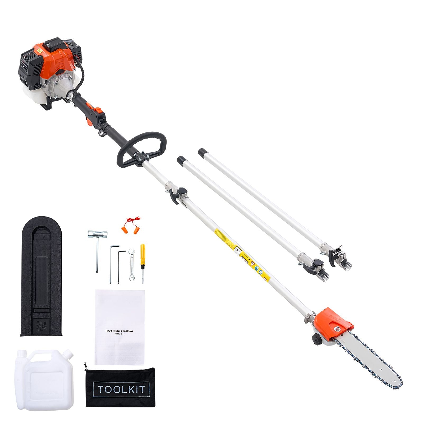 Gas Pole Saw, 33CC 2 Stroke Gas Powered Pole Saws with 20.3 cm Cutting Bar, Cordless Tree Trimmer with 850ml Fuel Tank, 2.08 to 3.58 m Extendable, Powerful Chainsaw for Tree Trimming Pruning