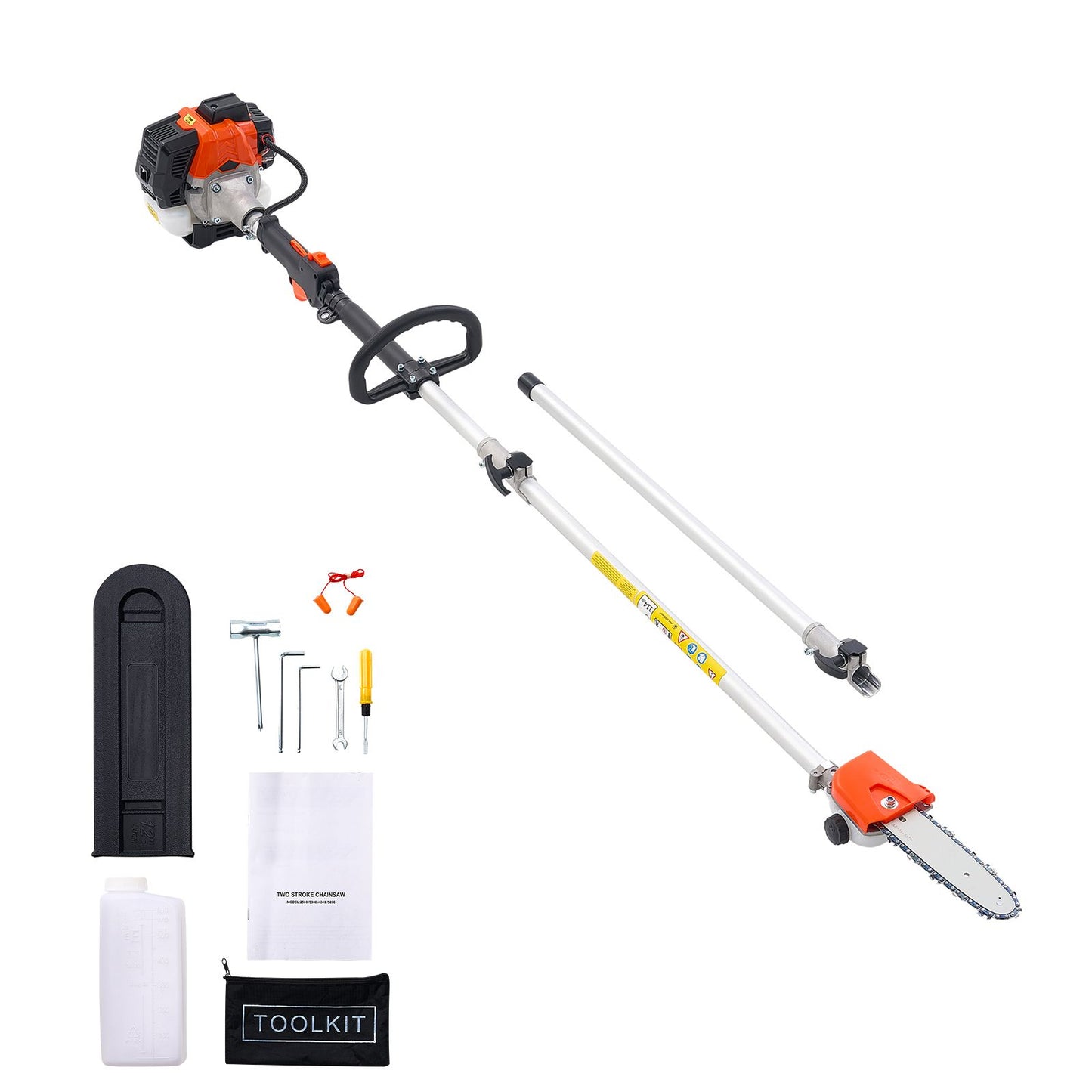 Gas Pole Saw, 25CC 2 Stroke Gas Powered Pole Saws with 20.3 cm Cutting Bar, Cordless Tree Trimmer with 650ml Fuel Tank, 2 to 2.74 m Extendable, Powerful Chainsaw for Tree Trimming Pruning
