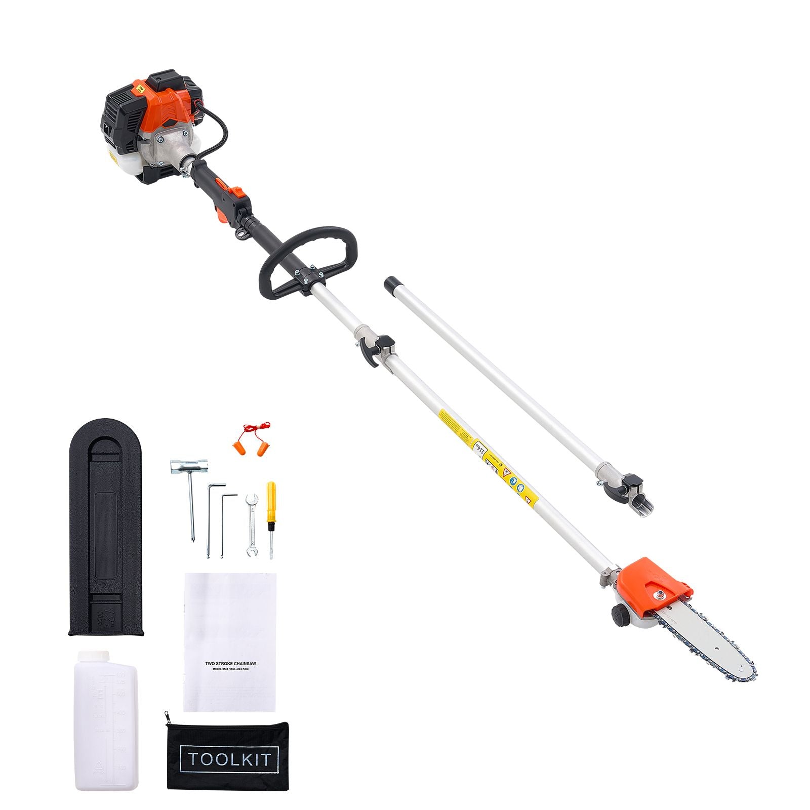 Gas Pole Saw, 25CC 2 Stroke Gas Powered Pole Saws with 20.3 cm Cutting Bar, Cordless Tree Trimmer with 650ml Fuel Tank, 2 to 2.74 m Extendable, Powerful Chainsaw for Tree Trimming Pruning