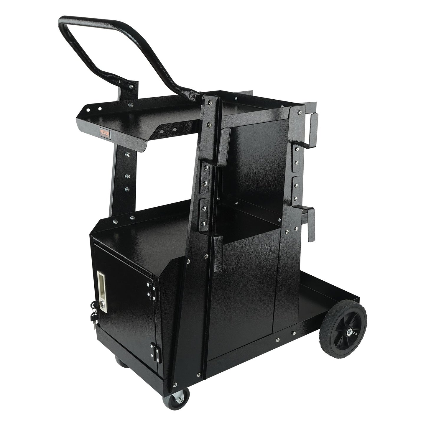 Welding Cart, 2-Tier Heavy Duty Welder Cart with Anti-Theft Lockable Cabinet, 265LBS Weight Capacity, 360Â° Swivel Wheels, Tank Storage Safety Chains, Welding Cabinet for TIG, ARC, Plasma Cutter