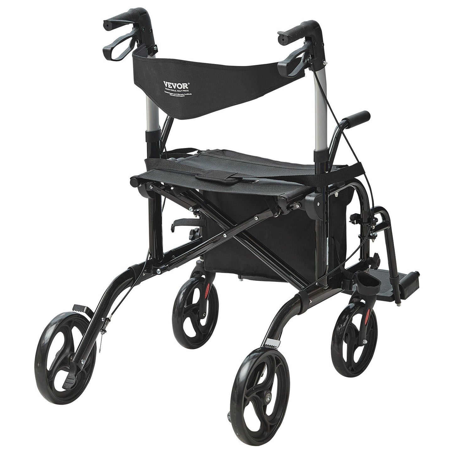 2 in 1 Rollator Walker & Transport Chair for Seniors, Folding Rolling Walker Wheelchair Combo & Footrests, Lightweight Aluminum Mobility Walker with Adjustable Handle, All Terrain Wheels, 136KG