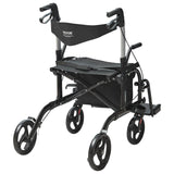 2 in 1 Rollator Walker & Transport Chair for Seniors, Folding Rolling Walker Wheelchair Combo & Footrests, Lightweight Aluminum Mobility Walker with Adjustable Handle, All Terrain Wheels, 136KG