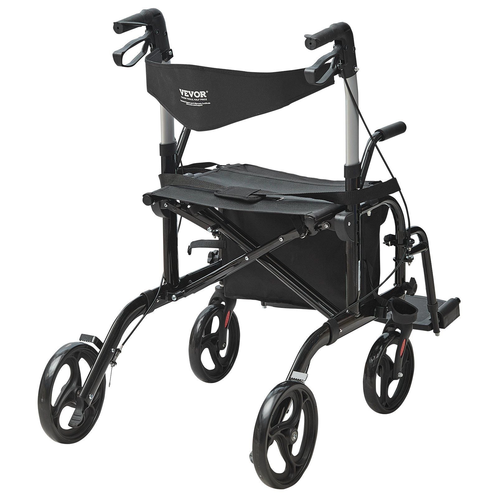 2 in 1 Rollator Walker & Transport Chair for Seniors, Folding Rolling Walker Wheelchair Combo & Footrests, Lightweight Aluminum Mobility Walker with Adjustable Handle, All Terrain Wheels, 136KG