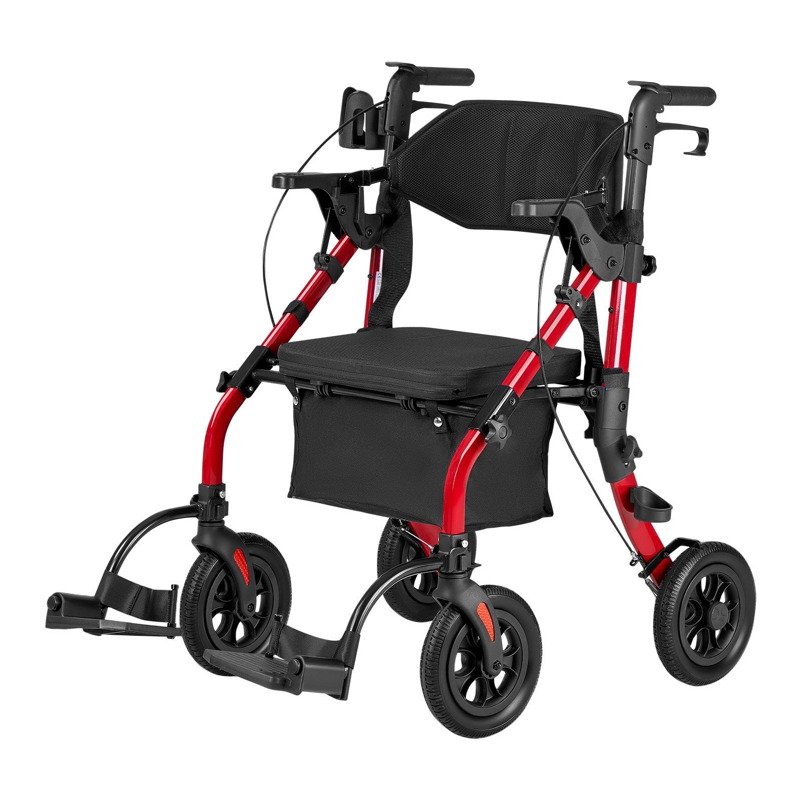 2-in-1 Rollator Walker & Transport Chair for Seniors, Foldable Rolling Walker Wheelchair, Lightweight Aluminum Mobility Walking Aid with Solid PU Wheels, Cup & Cane Holder - Supports 136kg