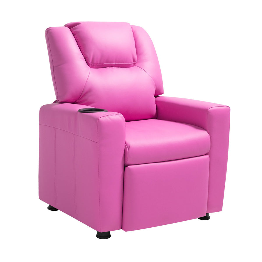 VEVOR Kids Reclining Chair PU Leather Toddler Recliner with Cup Holder (Pink)