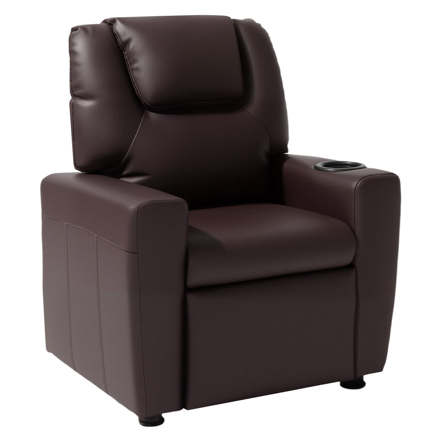 VEVOR Kids Reclining Chair PU Leather Toddler Recliner with Cup Holder (Brown)