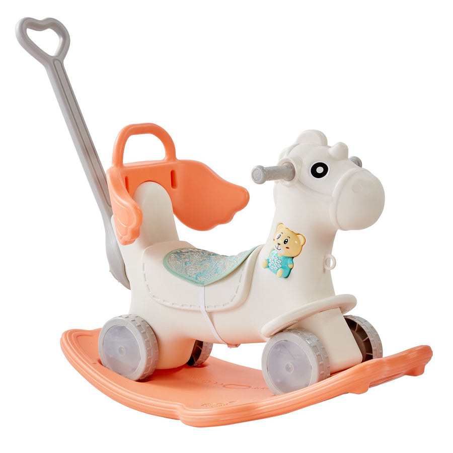 VEVOR 4 in 1 Rocking Horse for Toddlers 1-3 Years, Baby Rocking Horse with Detachable Balance Board, Push Handle and 4 Smooth Wheels, Support up to 80 lbs HDPE Kids Ride on Toy with Sound, Orange