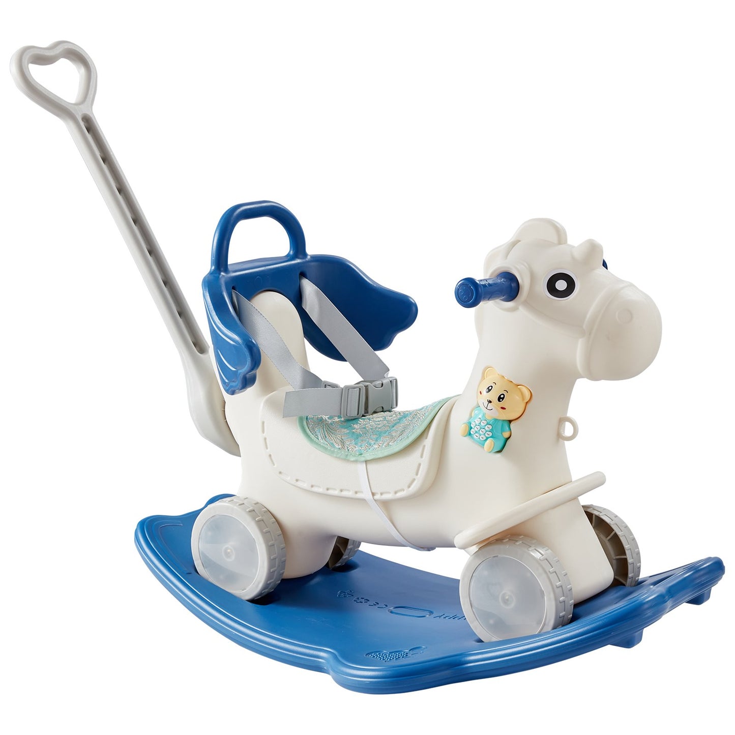 VEVOR 4 in 1 Rocking Horse for Toddlers 1-3 Years, Baby Rocking Horse with Detachable Balance Board, Push Handle and 4 Smooth Wheels, Support up to 80 lbs HDPE Kids Ride on Toy with Sound, Blue