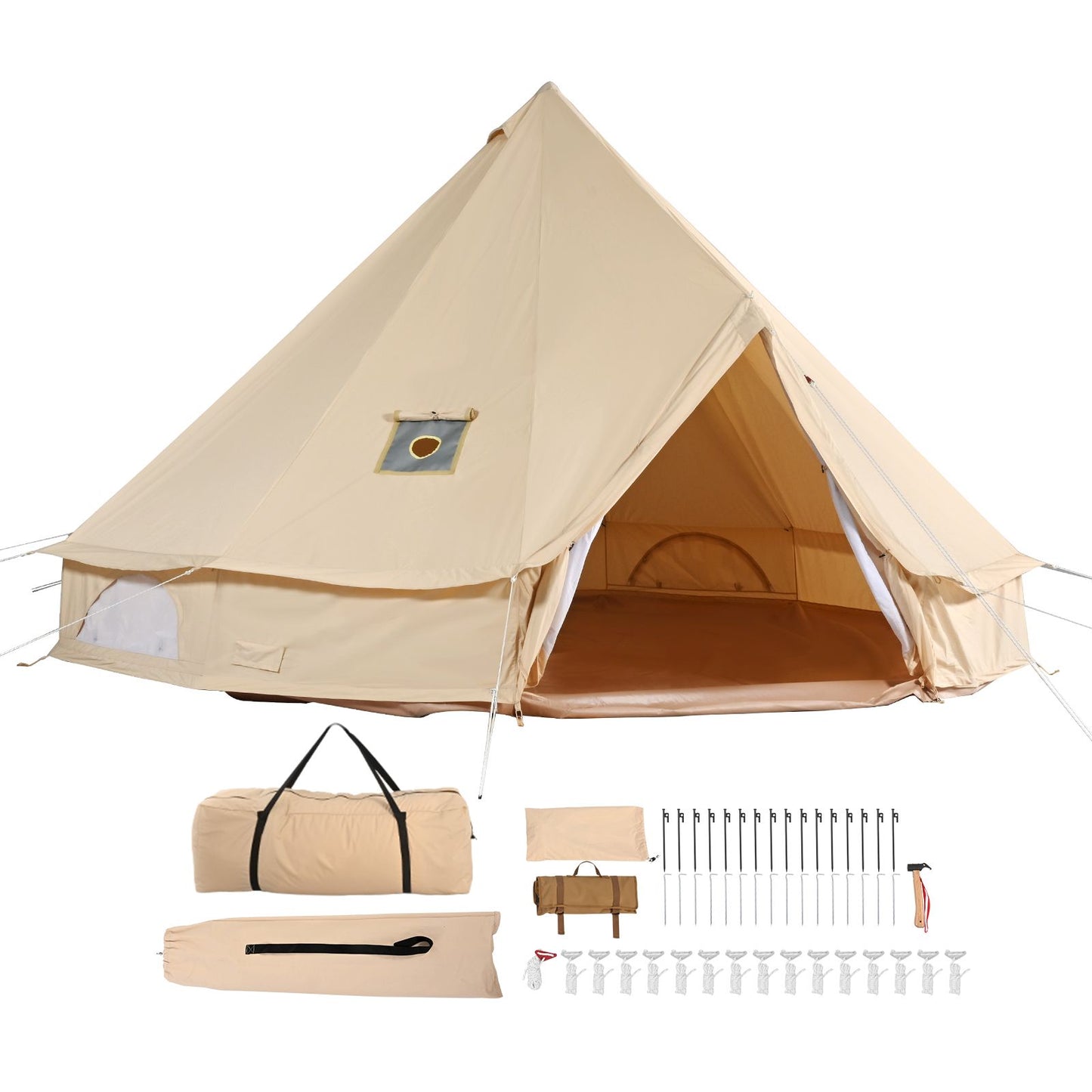 Canvas Bell Tent, 4 Seasons 7 m/22.97 ft Yurt Tent, Canvas Tent for Camping with Stove Jack, Breathable Tent Holds up to 12 People, Family Camping Outdoor Hunting Party