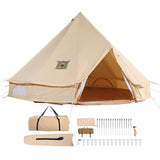 Canvas Bell Tent, 4 Seasons 7 m/22.97 ft Yurt Tent, Canvas Tent for Camping with Stove Jack, Breathable Tent Holds up to 12 People, Family Camping Outdoor Hunting Party