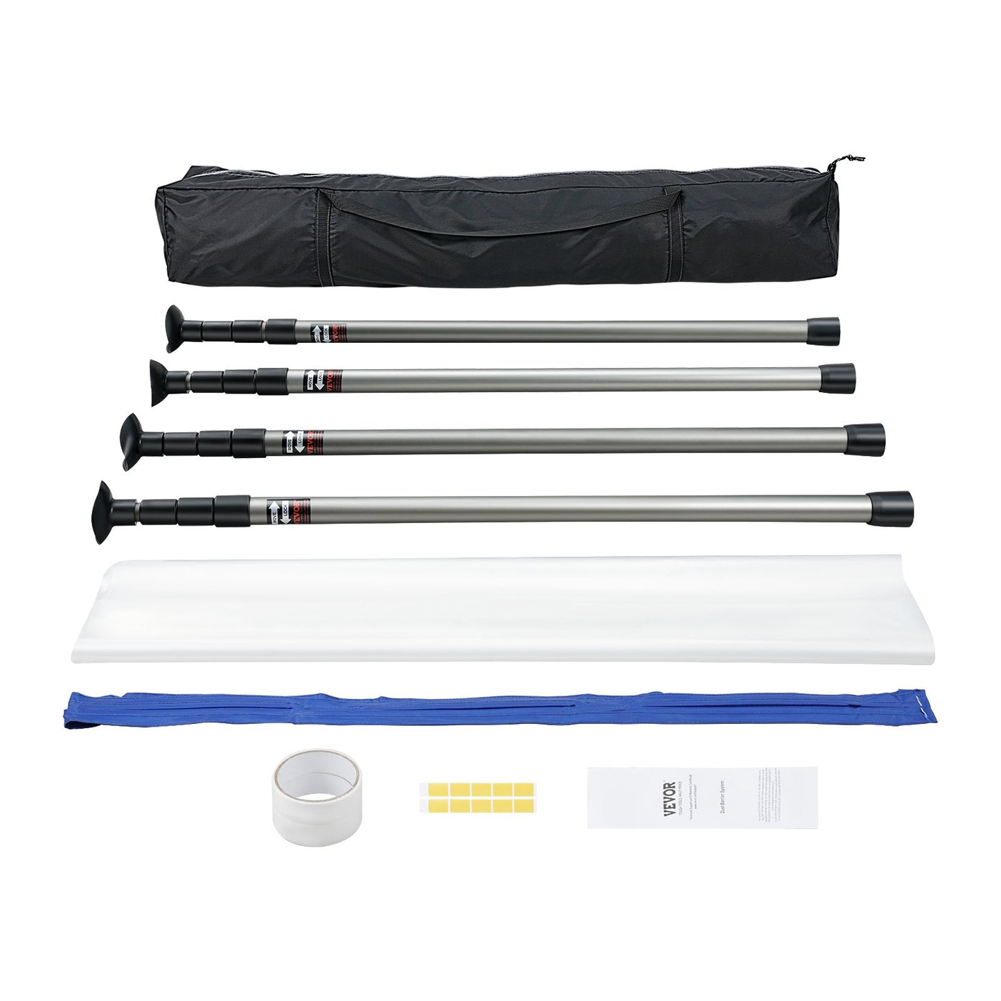Dust Barrier Poles, 10 Ft Barrier Poles, Dust Barrier System with 4 Telescoping Poles, Magnetic Zipper, Carry Bag and 32.8x13.12 Ft Plastic Film, for Interior Decoration, Painting