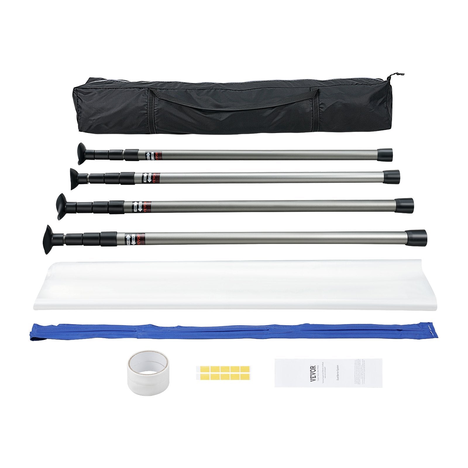 Dust Barrier Poles, 10 Ft Barrier Poles, Dust Barrier System with 4 Telescoping Poles, Magnetic Zipper, Carry Bag and 32.8x13.12 Ft Plastic Film, for Interior Decoration, Painting
