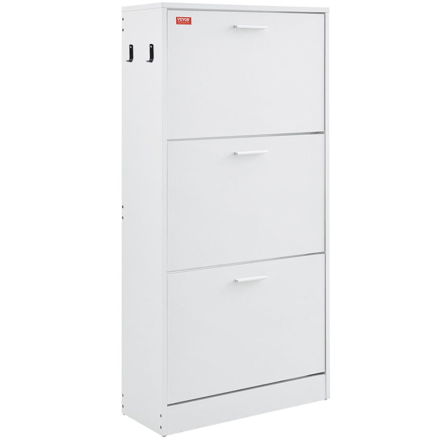VEVOR Shoe Cabinet with 3 Flip Drawers, Shoe Storage Cabinet for Entryway, 23.6 x 9.33x 47.2 inch Free Standing Shoe Storage Organizer with Side Hooks for Heels, Boots, Slippers in Hallway, Living Room