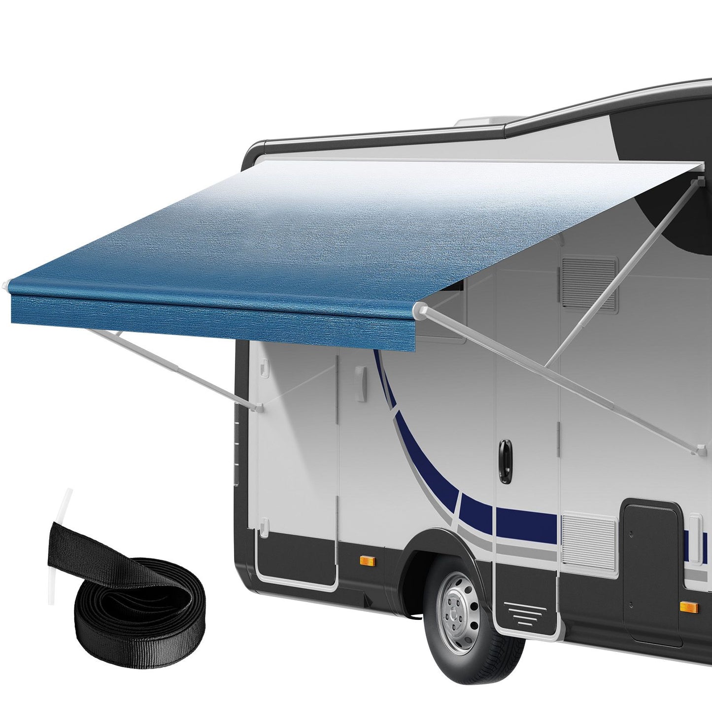 RV Awning Fabric Replacement, 6.15m Fabric Length for 6.4m Awning, Heavy Duty 3-Ply 16oz PVC Camper Awning Fabric, Waterproof & UV Protection Outdoor Canopy for RV, Trailer, Motorhome, Blue Fade