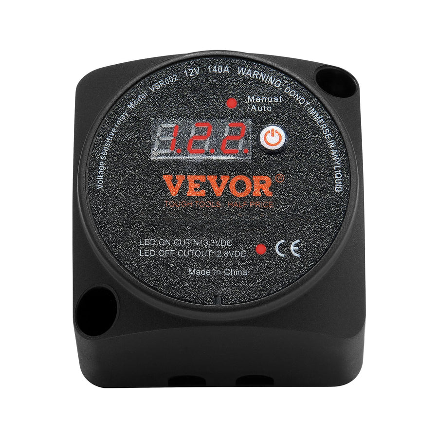 VEVOR Dual Battery Isolator Kit, 140Amp, Manual and Auto Modes VSR Voltage Sensitive Relay with LCD Screen, Smart Battery Isolator for ATV UTV RV Camper Off-Road Vehicle Caravan Truck Boat Yacht