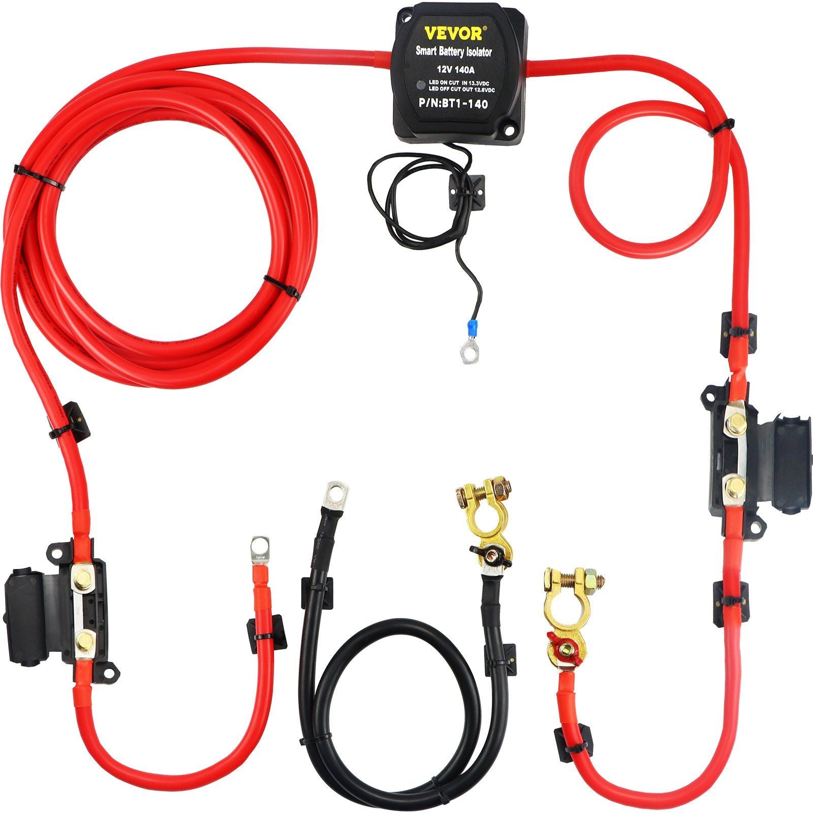 Split Charge Relay Kit, 6mtr, Automatic Dual Battery Isolator Kit with 140AMP Voltage Sense Relay VSR, Compatible with RV Marine Car Vehicle Truck Caravan Camper Yacht ATV UTV Boats Workshop