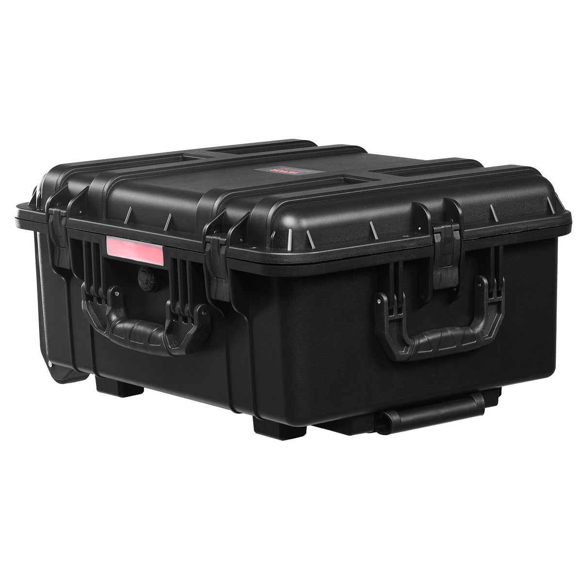 2.5 Cu.ft Weatherproof Hard Case, Waterproof Hard Case with Rolling Wheels and Retractable Pull Handle, IP67 Waterproof Protective Case with 4 Clips, 4 Padlock Holes, and Foam Inserted, Black