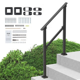 Handrails for Outdoor Steps, 2-3 Step Stair Hand Rail Kit, Transitional Carbon Steel Railings with Installation Kit, Stair Rails for Seniors, Concrete Steps & Porch & Deck, Black Square Tube