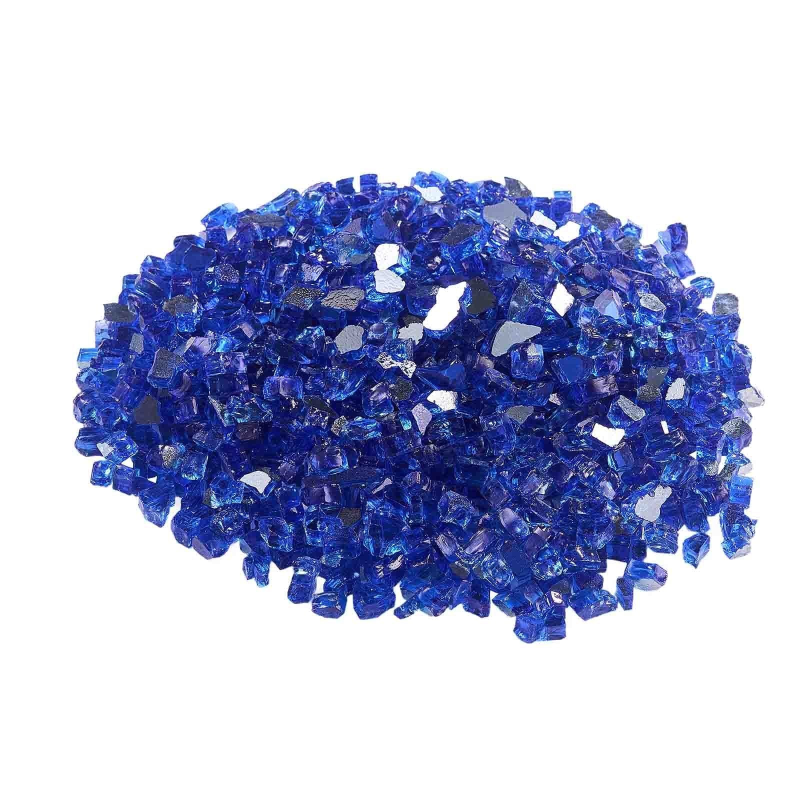 Fire Glass, 20LBS / 9KG High-Temperature Resistant Fireplace Rocks, 1/2-Inch / 12.7 mm Reflective & Smokeless Firepit Glass Rock, High Luster Stone Landscaping for Fire Pit Table, Cobalt Blue