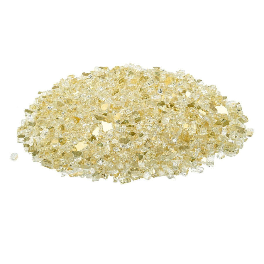 Fire Glass, 10 LBS / 4.5 KG High-Temperature Resistant Fireplace Rocks, 1/2-Inch / 12.7 mm Reflective & Smokeless Firepit Glass Rock, High Luster Stone Landscaping for Fire Pit Table, Gold