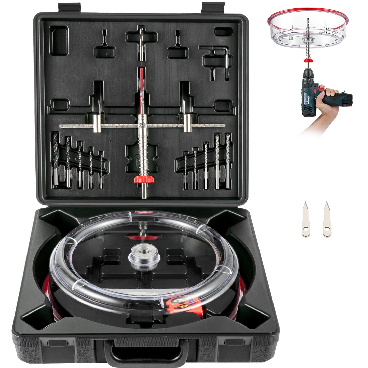 Adjustable Hole Saw Cutter Kit, 1-5/8"" to 11-13 /16"" (40-300 mm), Recessed Hole Saw with PC Dust Shield, Two Replaceable Pilot Drill Bits, for Recessed Lights, Ceiling Speakers, Vent Holes