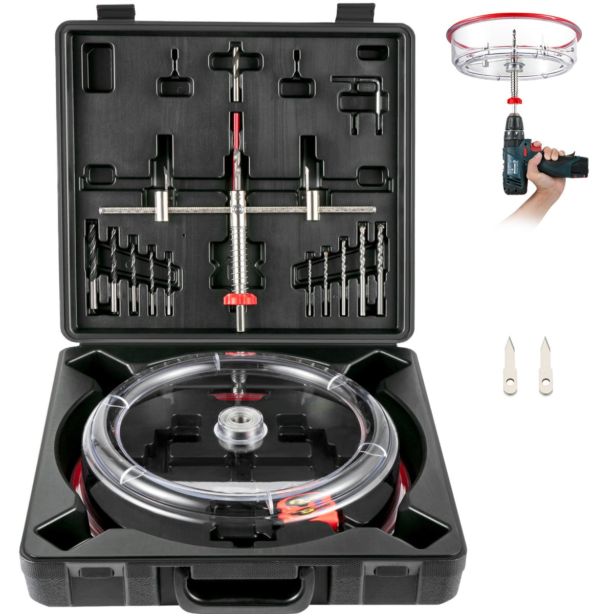 Adjustable Hole Saw Cutter Kit, 1-5/8"" to 11-13 /16"" (40-300 mm), Recessed Hole Saw with PC Dust Shield, Two Replaceable Pilot Drill Bits, for Recessed Lights, Ceiling Speakers, Vent Holes