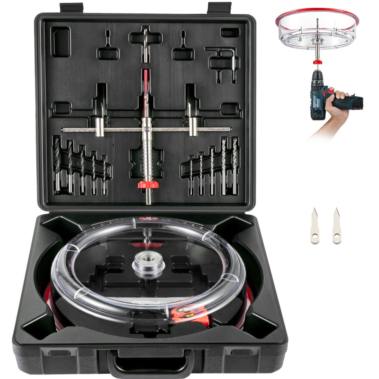 Adjustable Hole Saw Cutter Kit, 1-5/8" to 8" (40-200 mm), Two Replaceable Pilot Drill Bits, Twin Blade Recessed Hole Saw with PC Dust Shield, for Recessed Lights, Ceiling Speakers, Vent Holes