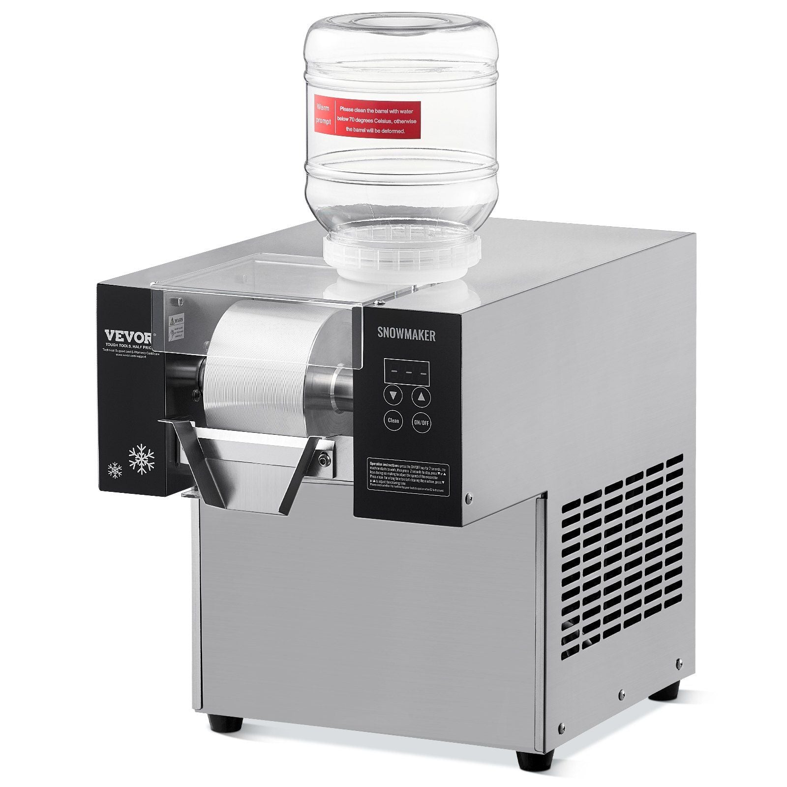Commercial Snowflake Ice Machine, 176.4LBS/24H Snowflake Ice Maker, Stainless Steel Ice Shaver Machine, Electric Snow Cone Maker, Air Cooling System for Rapid Heat Dissipation, for Bakery, Cafe