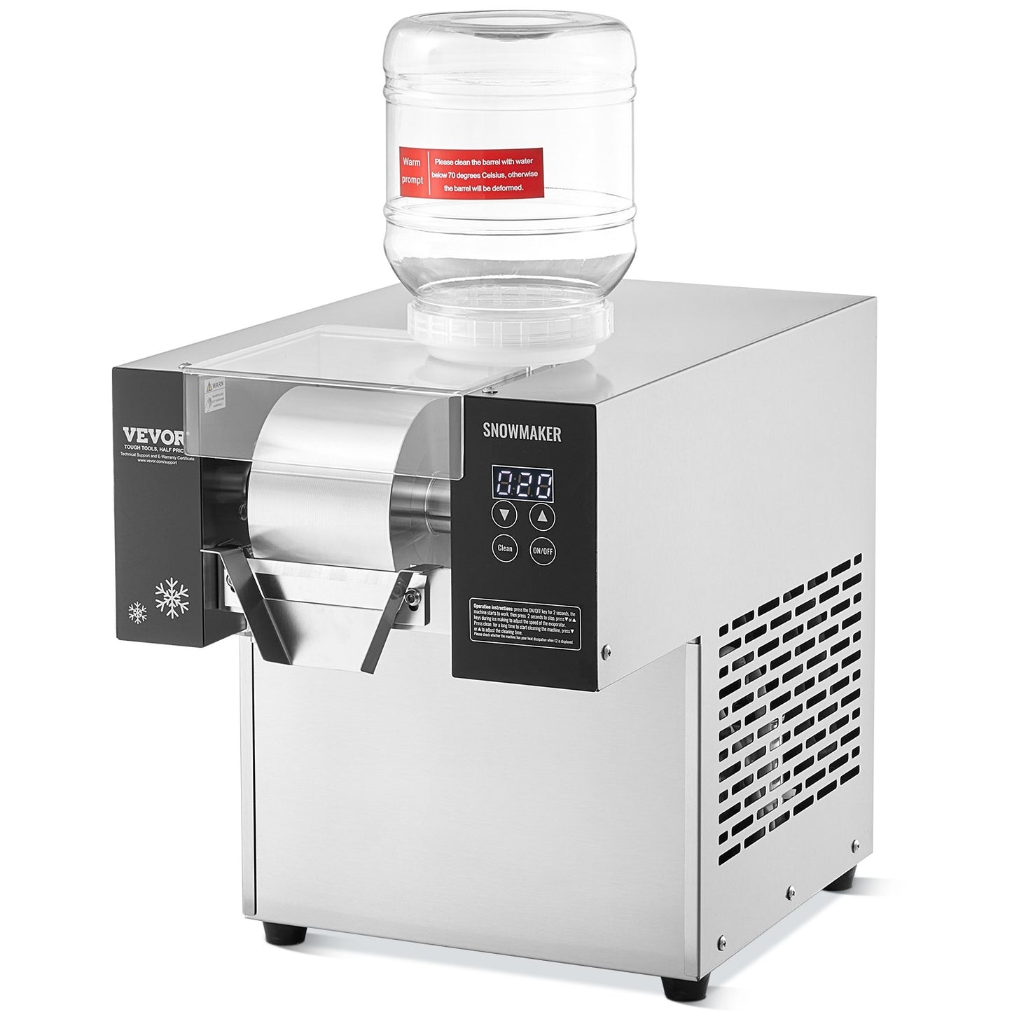 Commercial Snowflake Ice Machine, 276LBS/24H Snowflake Ice Maker, Stainless Steel Ice Shaver Machine, Electric Snow Cone Maker, Air Cooling System for Rapid Heat Dissipation, for Bakery, Cafe