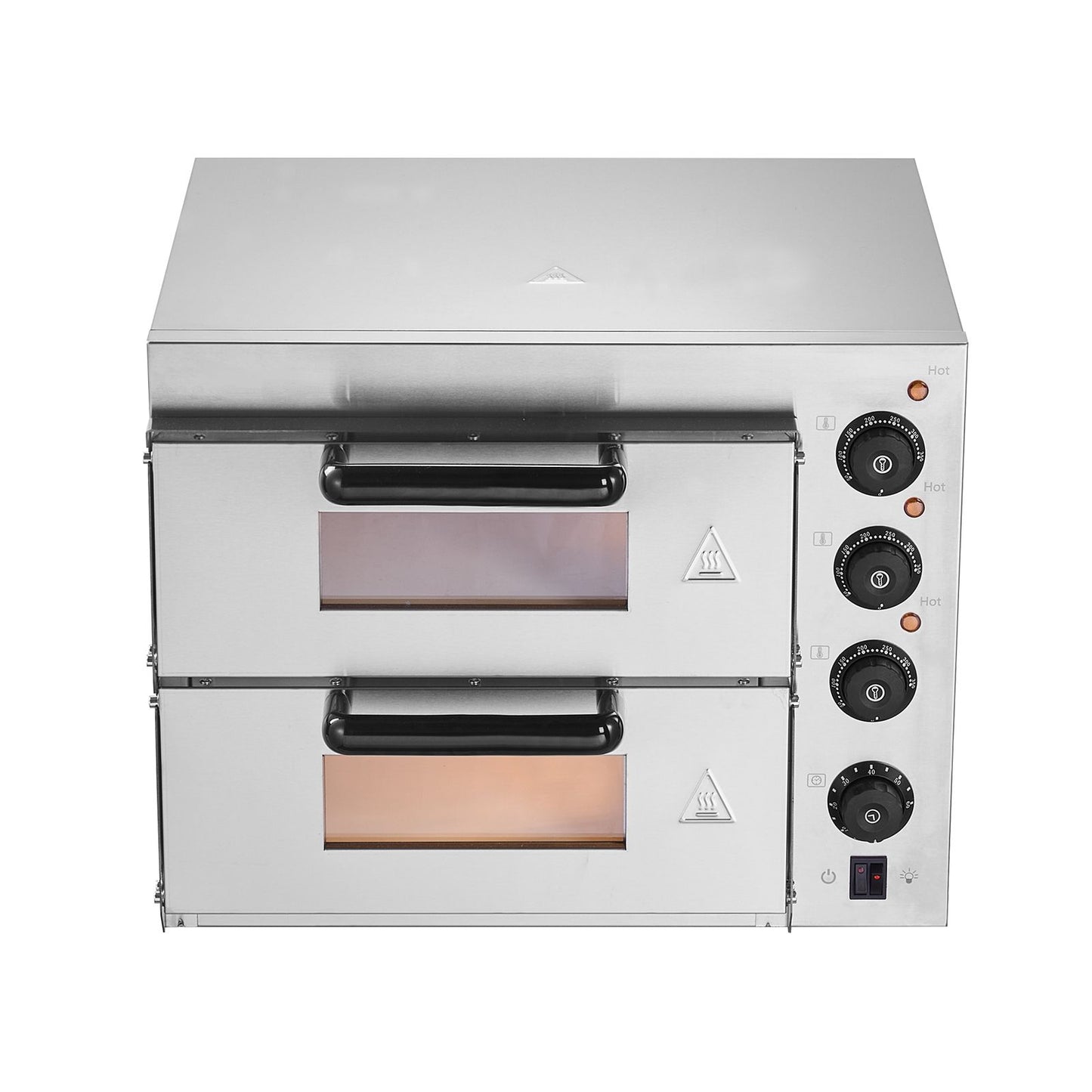 Commercial Pizza Oven Countertop, 14-Inch Double Deck Layer, Stainless Steel Electric Pizza Oven with Stone and Handle, Multipurpose Indoor Pizza Maker for Restaurant Home Pretzels Baked
