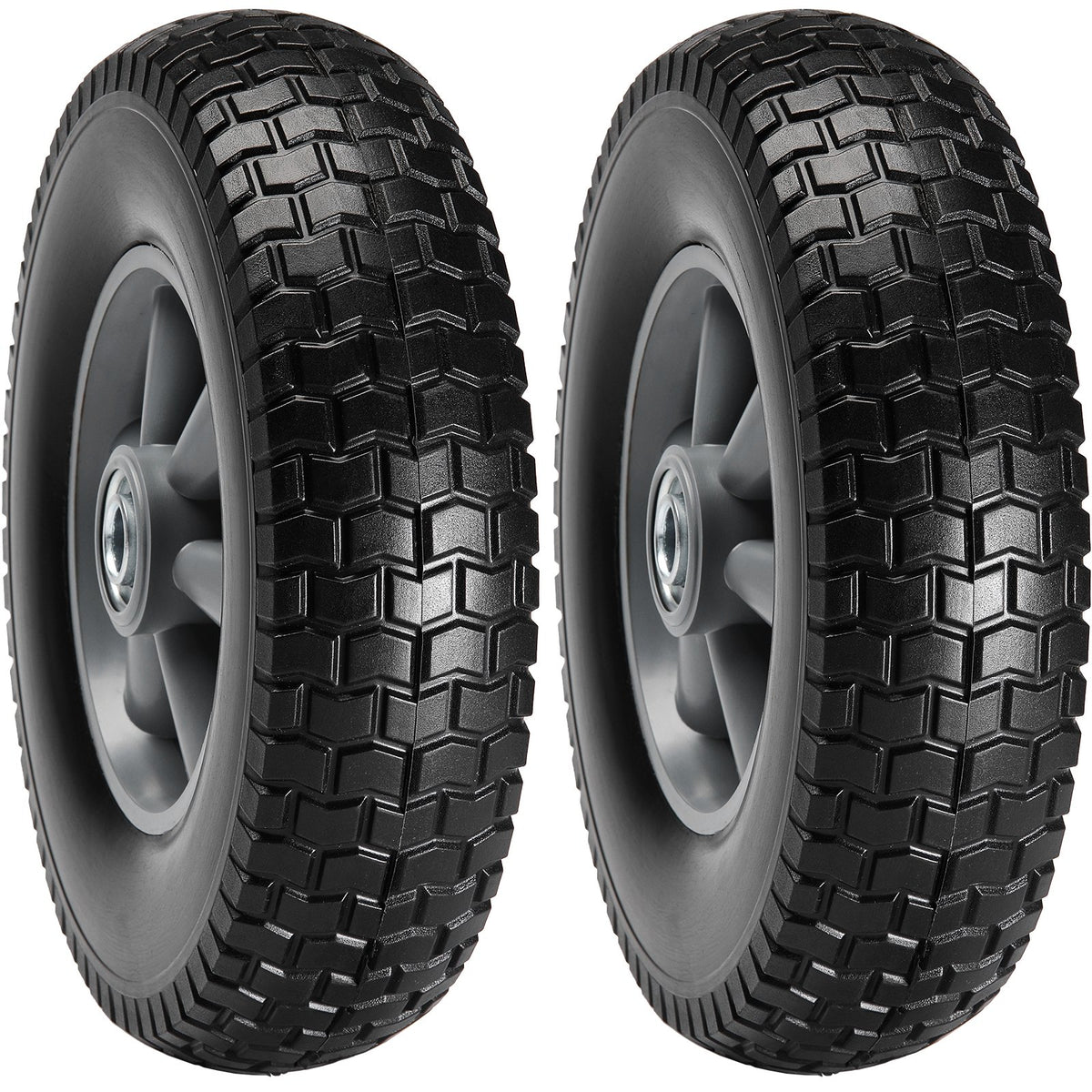 Solid PU Run-Flat Tire Wheel, 254 mm, 2-Pack, 81.6 kg Dynamic Load, 99.8 kg Static Load, Flat Free Tubeless Tires and Wheels for Hand Truck, Utility Cart, Dollies, Garden Trailers, Various Carts