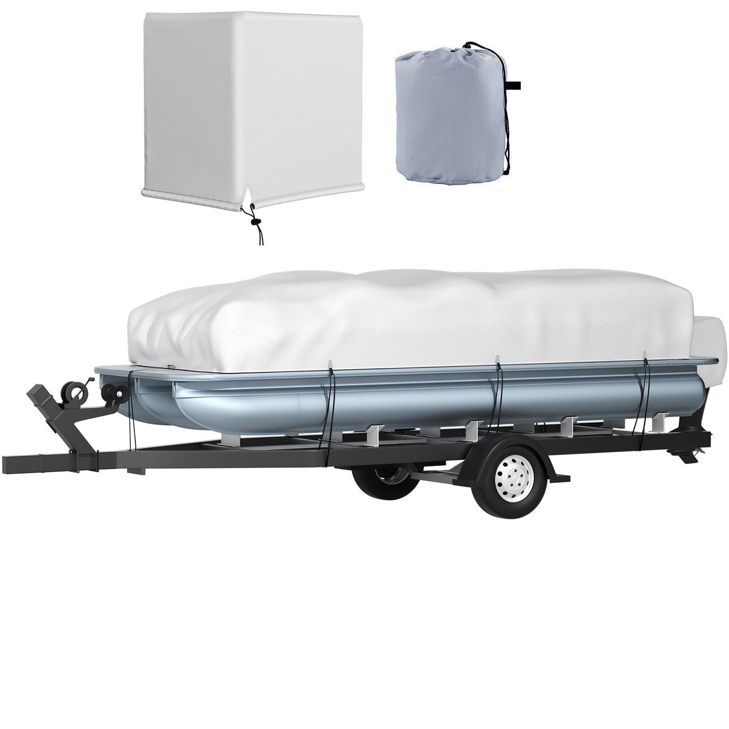 Pontoon Boat Cover, Fit for 25\'-28\' Boat, Heavy Duty 600D Marine Grade Oxford Fabric, UV Resistant Waterproof Trailerable Boat Cover with 2 Support Poles and 7 Wind-Proof Straps, Gray