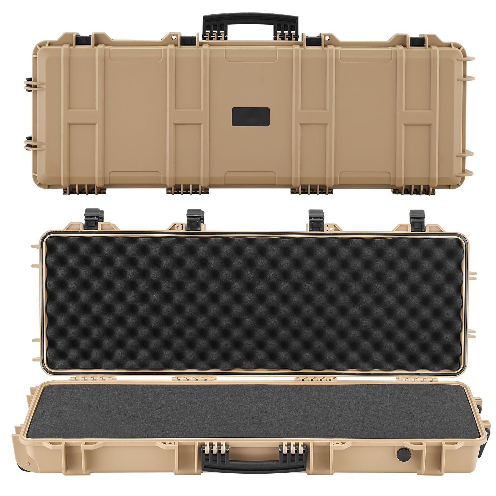 Hard Rifle Case, Lockable Rifle Case with Pre-cut Foams, 1016 mm Gun Storage with Wheels, IP67 Waterproof & Dustproof Movable Large Pistol Storage for Rifles, Shotguns, Airsoft Guns, Khaki