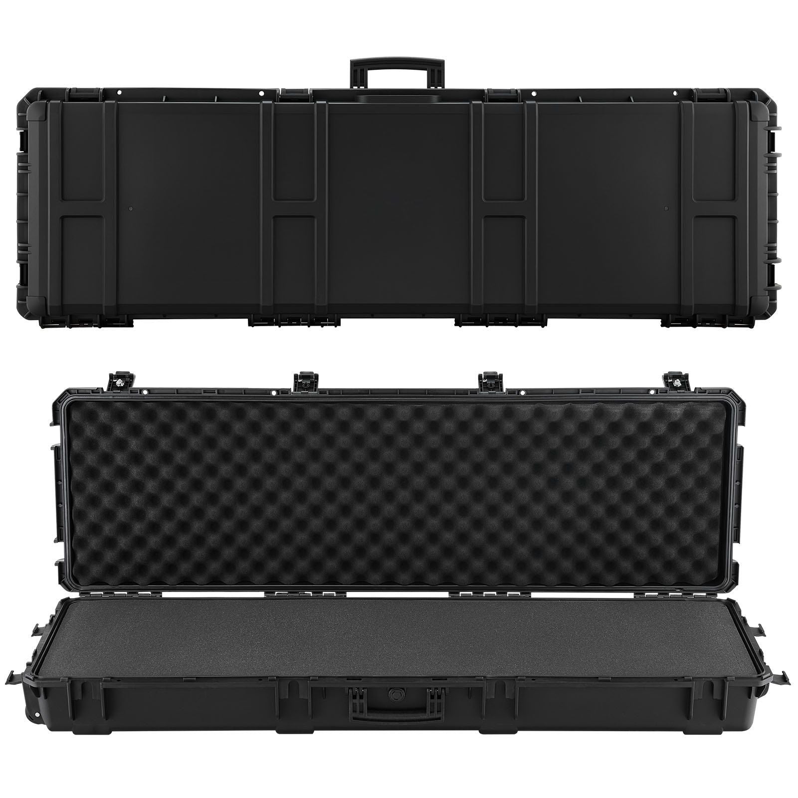Hard Rifle Case, Lockable Rifle Case with Pre-cut Foams, 1320 mm Gun Storage with Wheels, Heavy Duty IP67 Waterproof & Dustproof Pistol Storage Cases for Rifles, Shotguns, Airsoft Guns, Black