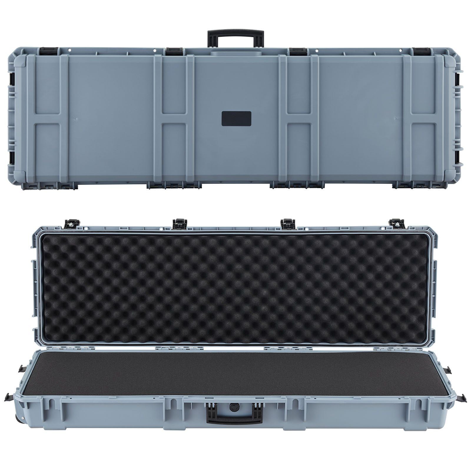Hard Rifle Case, Lockable Rifle Case with Pre-cut Foams, 1320 mm Gun Storage with Wheels, Heavy Duty IP67 Waterproof & Dustproof Pistol Storage Cases for Rifles, Shotguns, Airsoft Guns, Grey