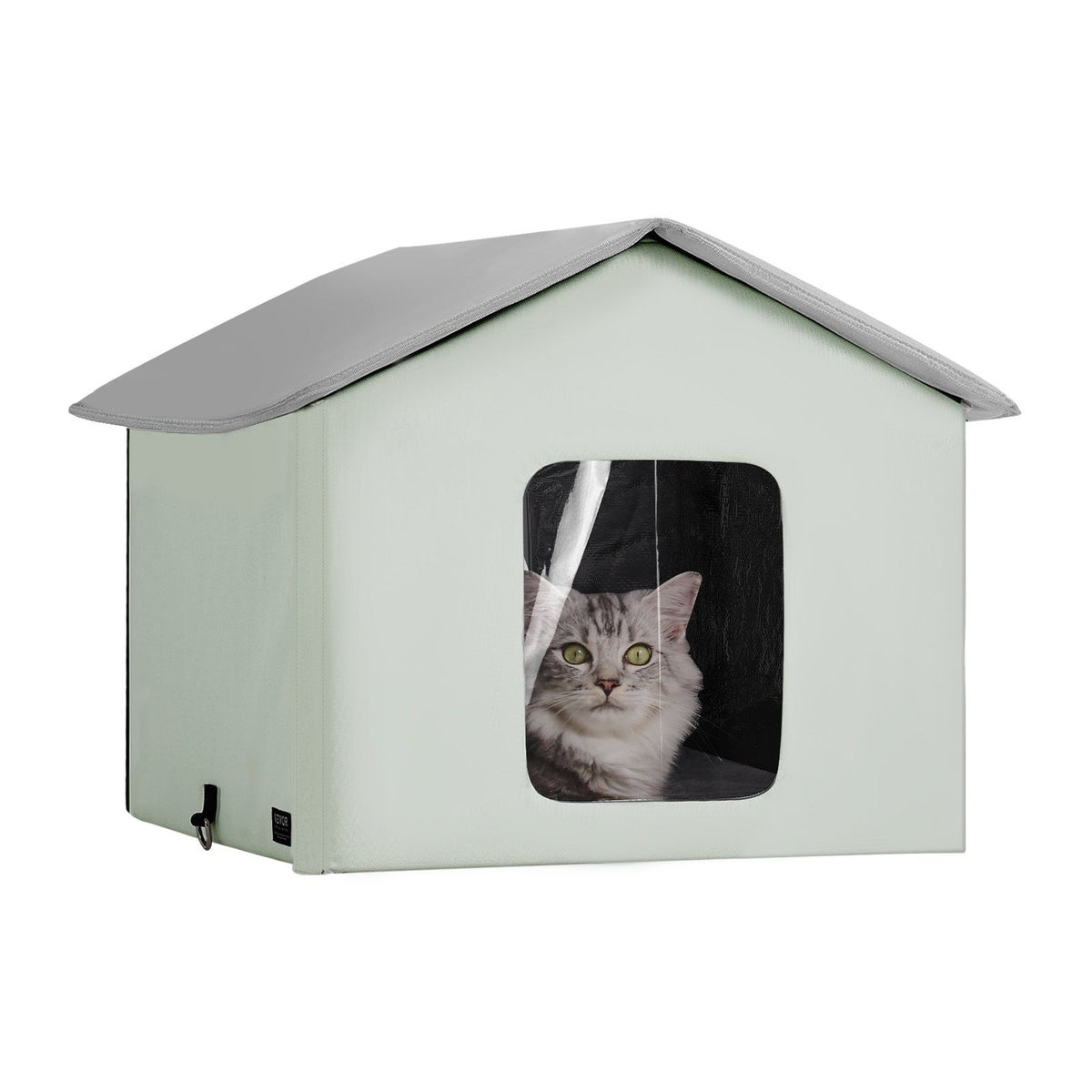 Heated Cat House, Outdoor Kitty Shelter with Adjustable Temperature and Timer, 600D Oxford Cloth Foldable Cat Shelter with Heated Pad  for Winter to Stay Warm and Cozy, Green (Middle)