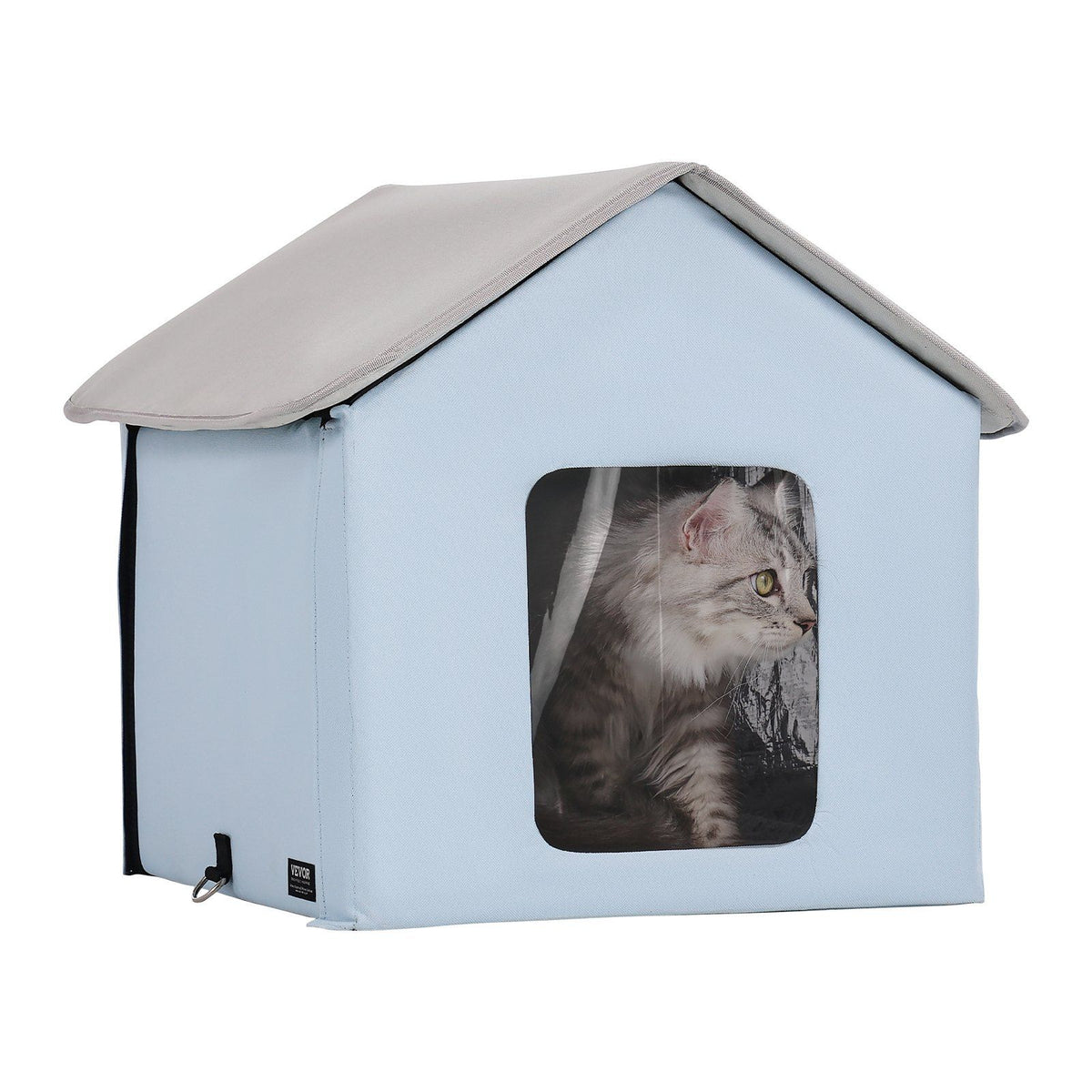 Heated Cat House, Outdoor Kitty Shelter with Timer, 600D Oxford Cloth Foldable Cat Shelter with Heated Pad  for Winter to Stay Warm and Cozy, Blue (Small)