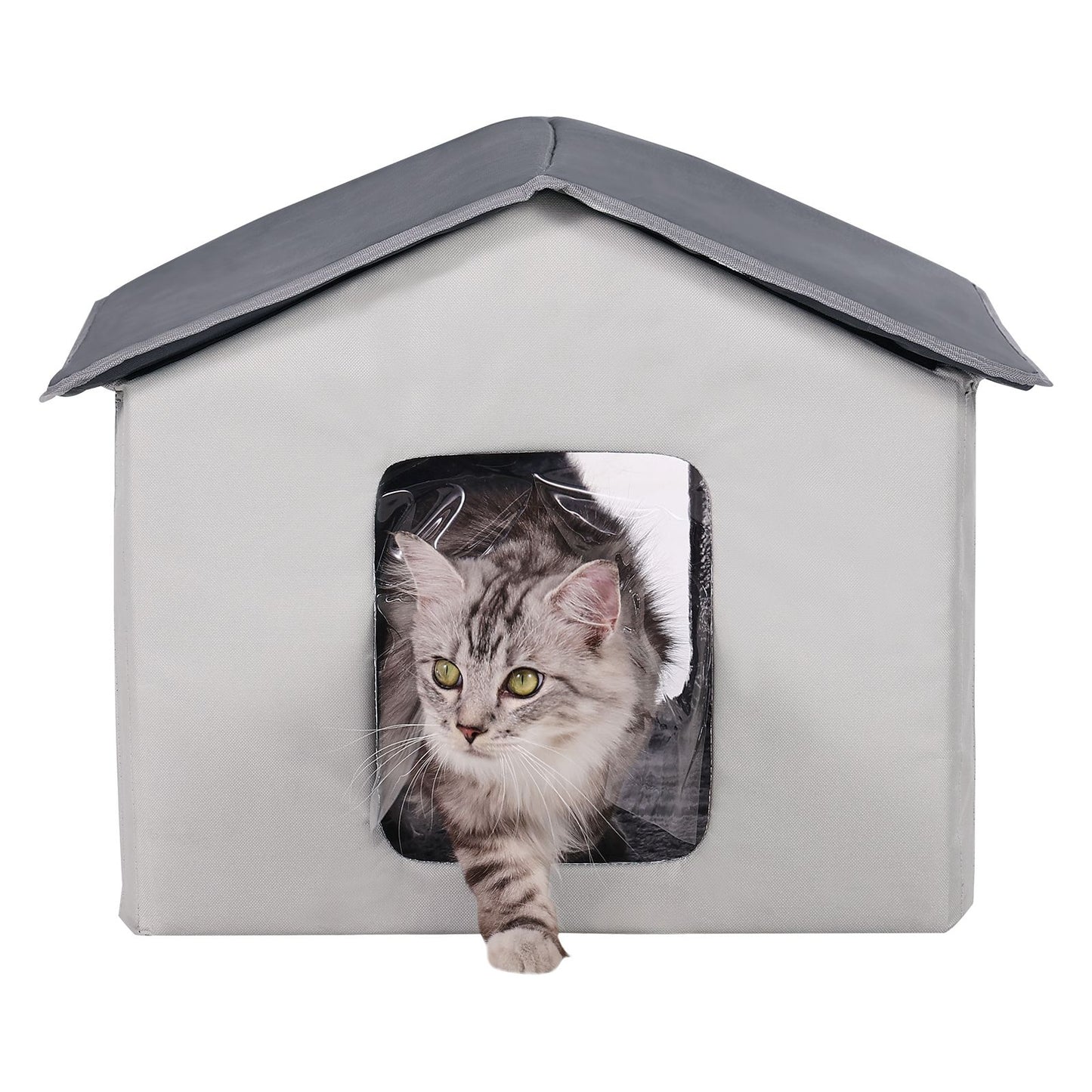 Heated Cat House, Outdoor Kitty Shelter with Timer, 600D Oxford Cloth Foldable Cat Shelter with Heated Pad for Winter to Stay Warm and Cozy, Gray (Middle)