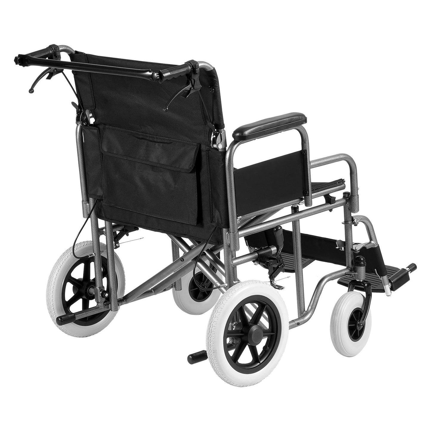 VEVOR Wheelchair Steel Transport Chair Foldable Wheelchair 24-In W Seat 300lbs