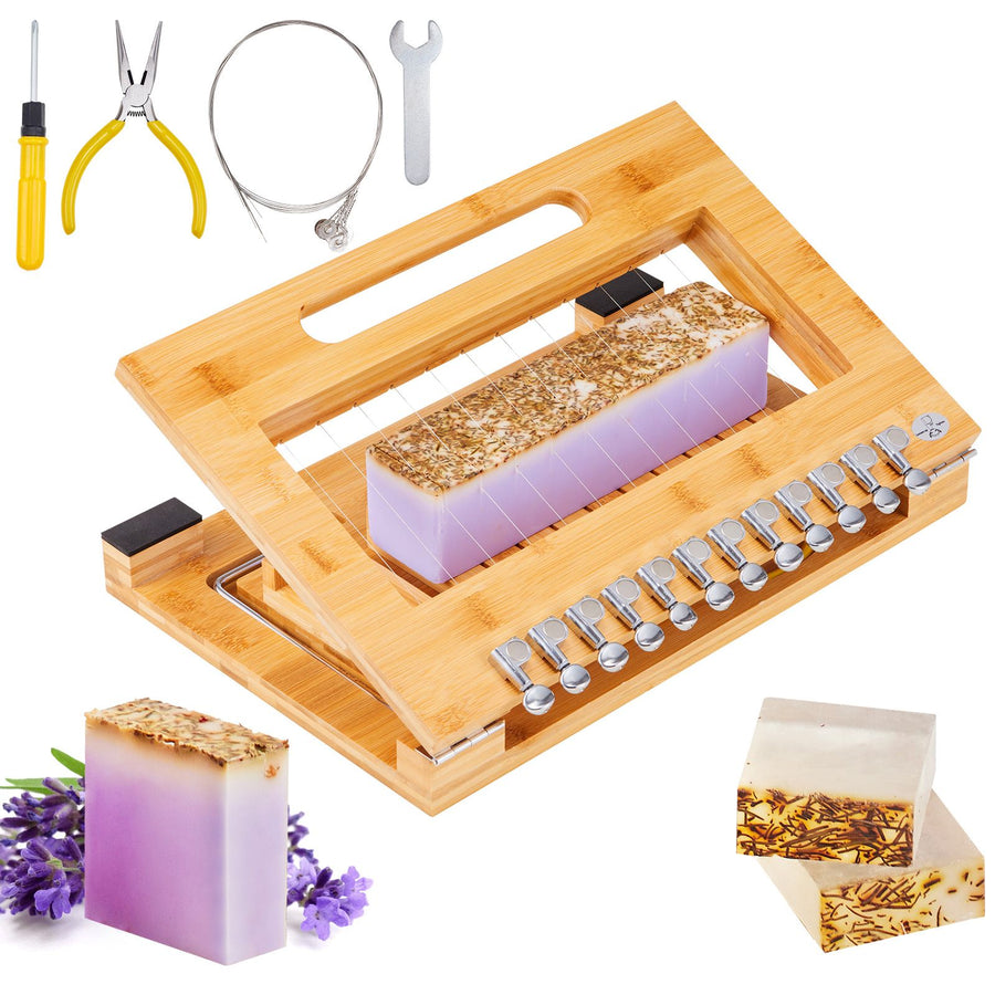 Soap Cutter, Cut 1-12 Bars, Precisely and Accurately Cut 1 Inch Bars, Bamboo Soap Slicer With Steel Wire, Multi Handmade Soap Wire Cutter for Loaf Candles Cheese Butter DIY Making Tool