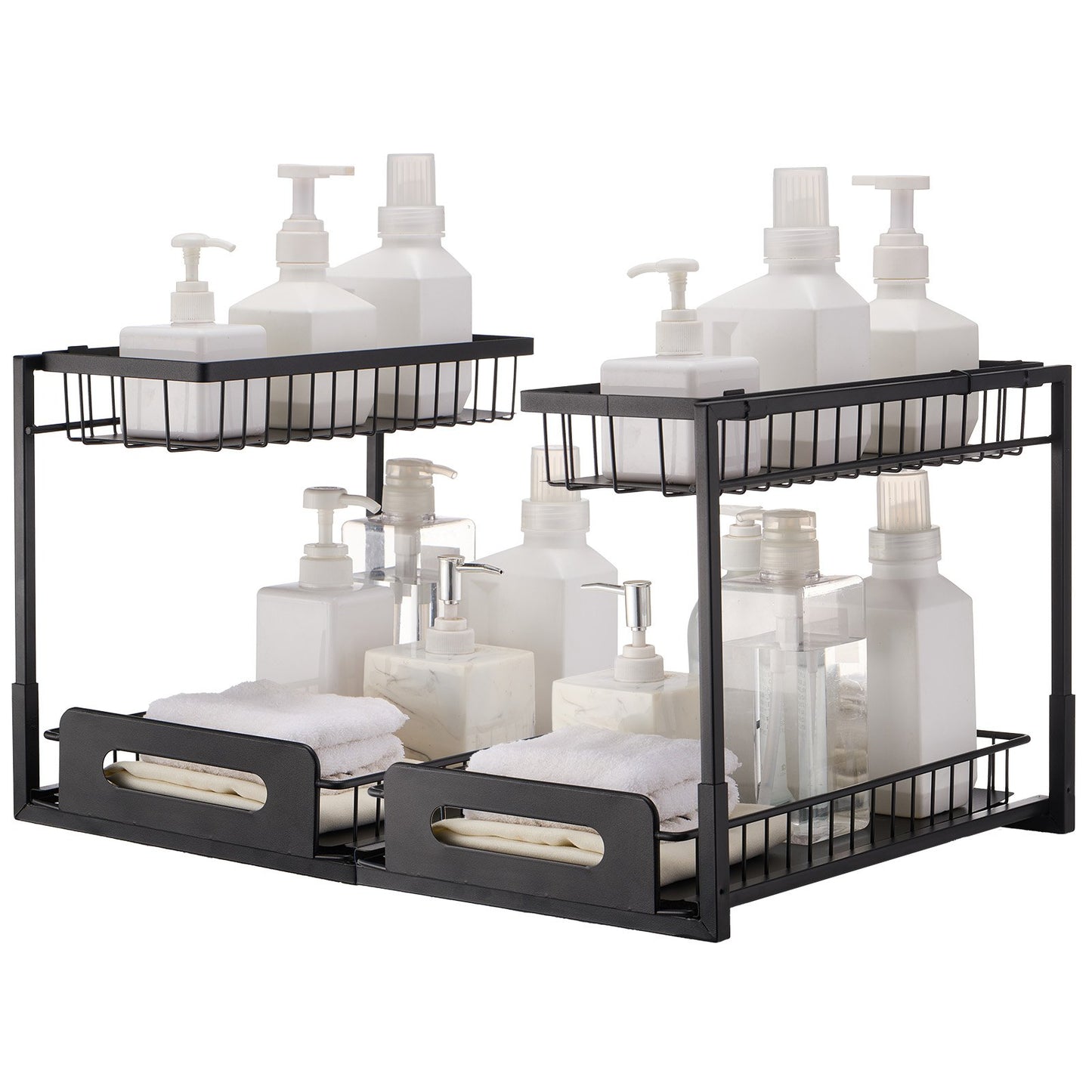 2-Tier Wire Pull Out Cabinet Under Sink Basket Organizer 10.7"x14.2" 2PCS